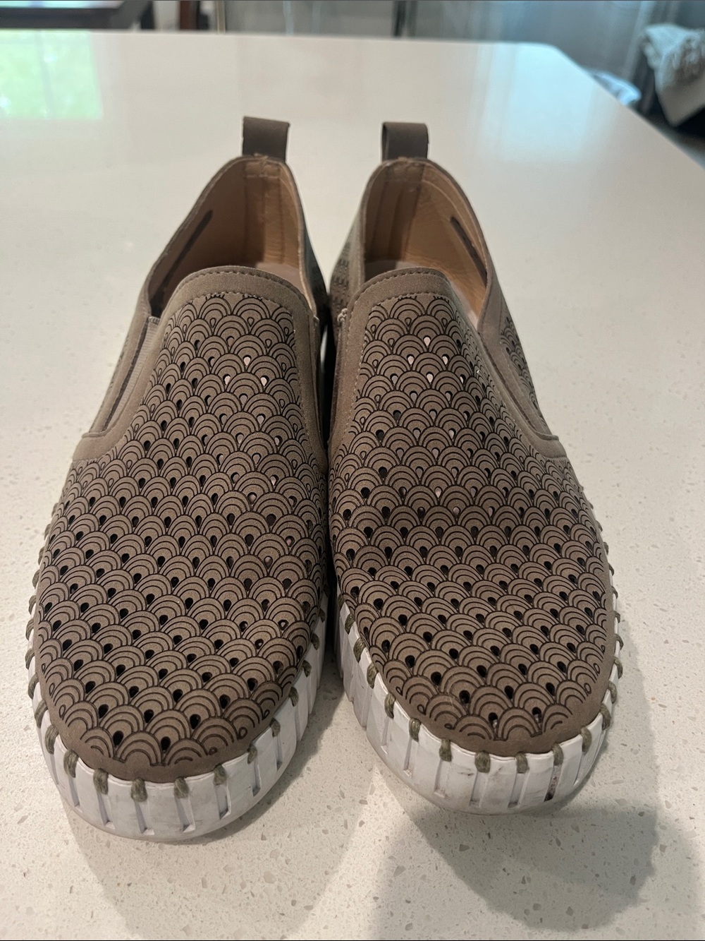 Isle Jacobsen Taupe Slip Ons Worn Twice!